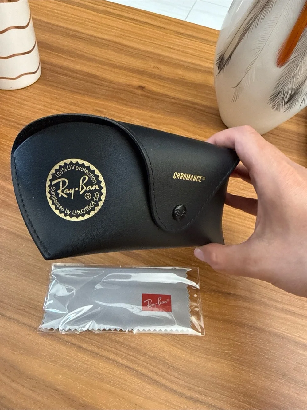 Ray-Ban Black Chromance Sunglasses Case with Cleaning Cloth